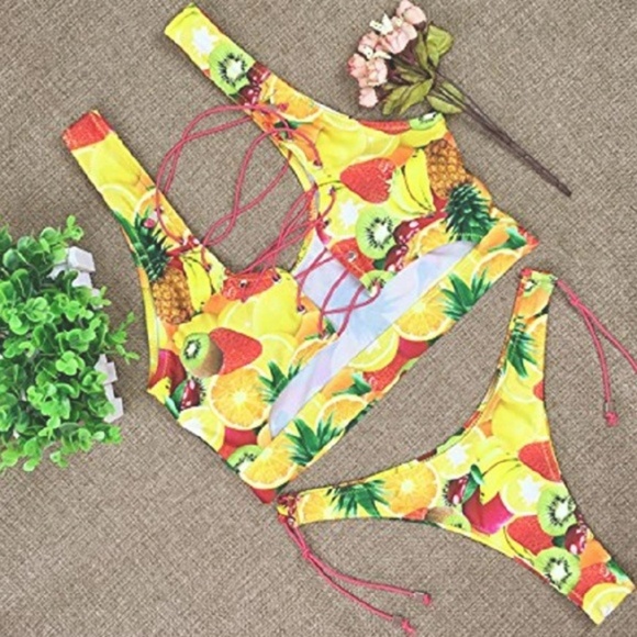1L SZ S! Fruit Salad Sexy Corset Lace Up Bikini - Picture 4 of 5
